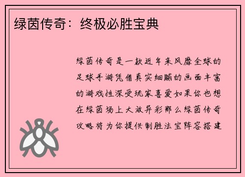 绿茵传奇：终极必胜宝典